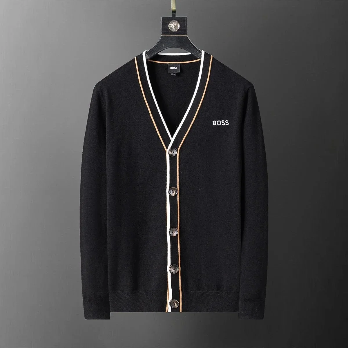 Hugo Boss Hugo Boss Black V-Neck Cardigan with Embroidered Logo Black - 1