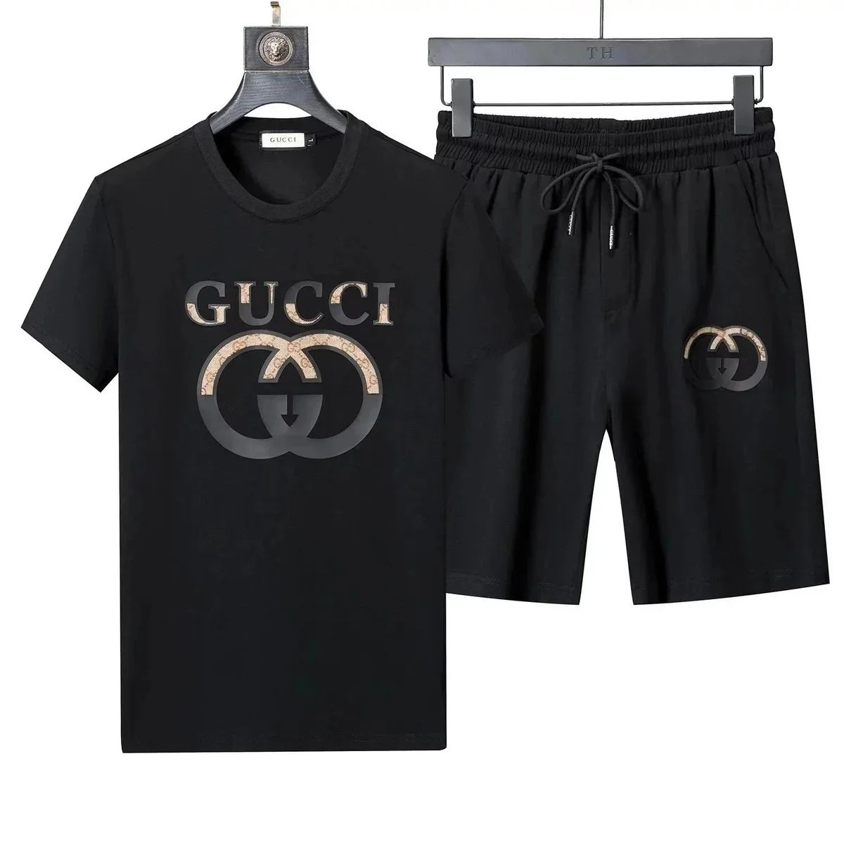 Gucci Gucci Black Logo Print T-Shirt & Shorts Set Black - 1