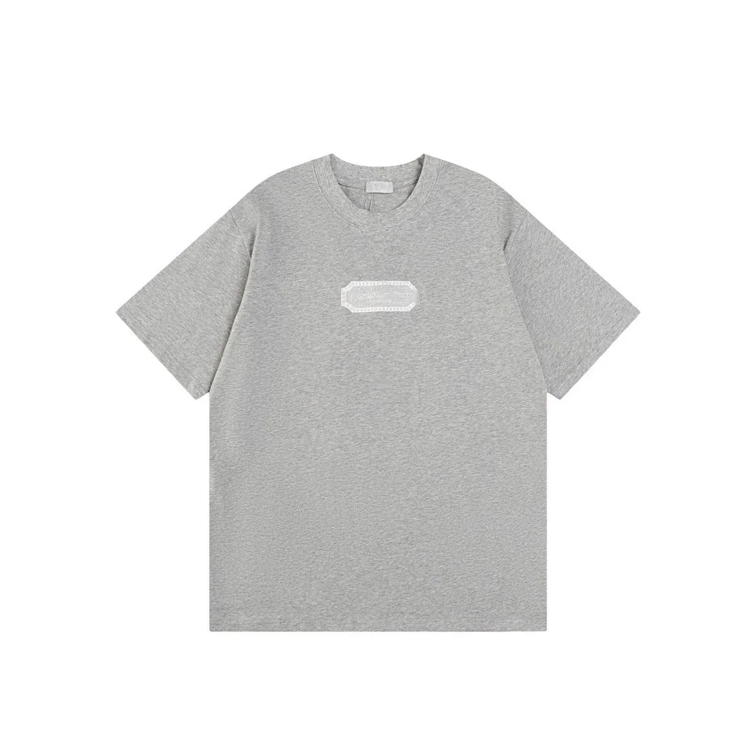 Essentials Unisex Grey Solid T-Shirt with Embroidered Patch Grey - 1