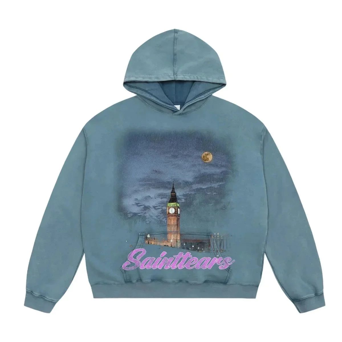 Other Unisex Blue Big Ben Print Hoodie Blue - 1
