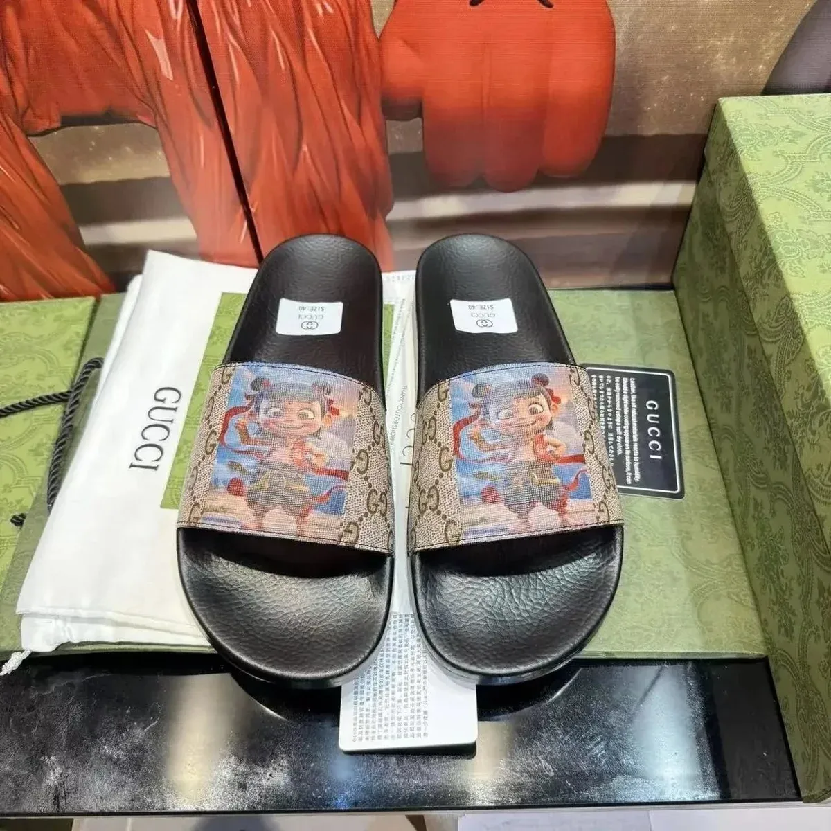 Gucci Gucci GG Marmont Slide Sandals Black Black - 1