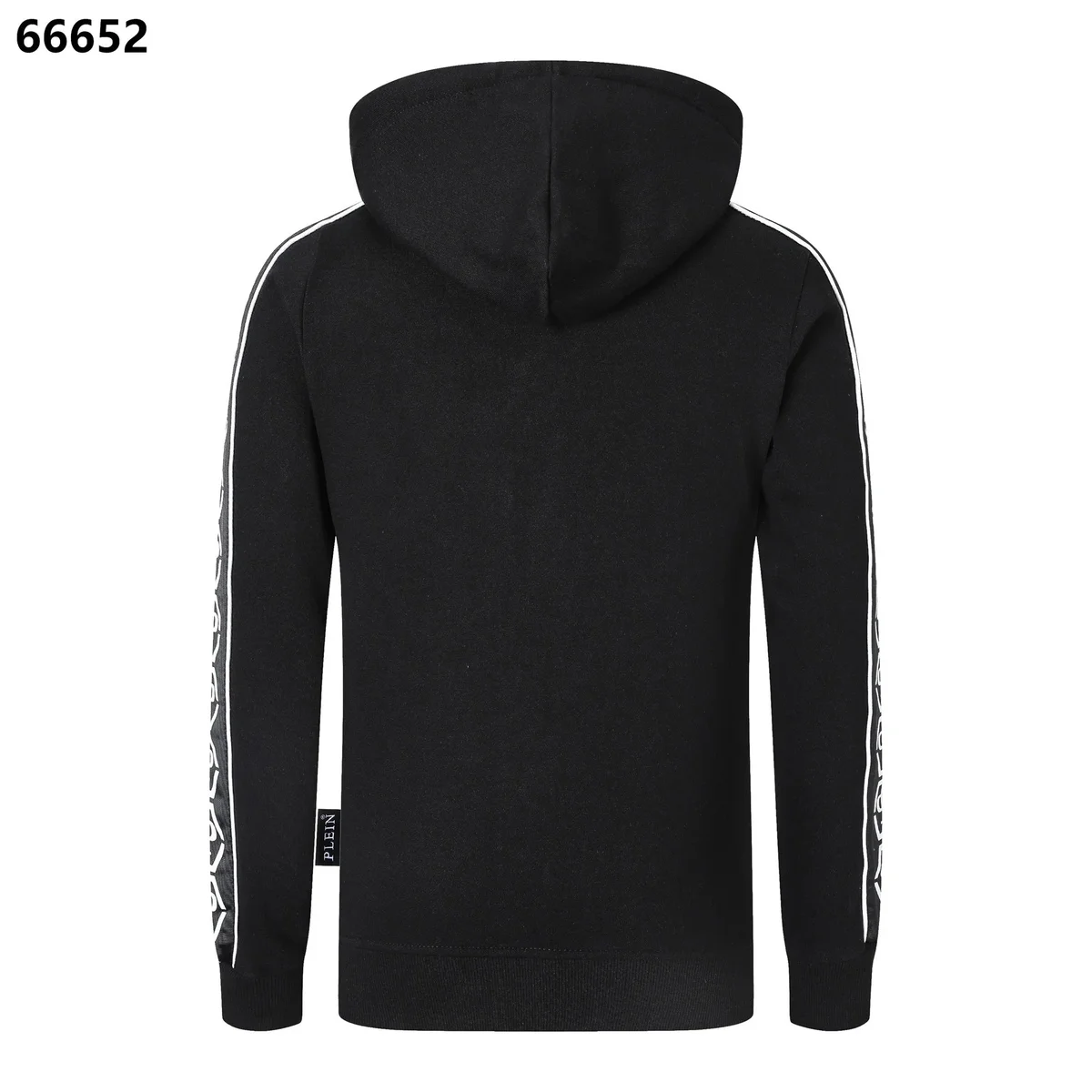 Philipp Plein Plein Black Hoodie with White Stripe Sides Black - 1