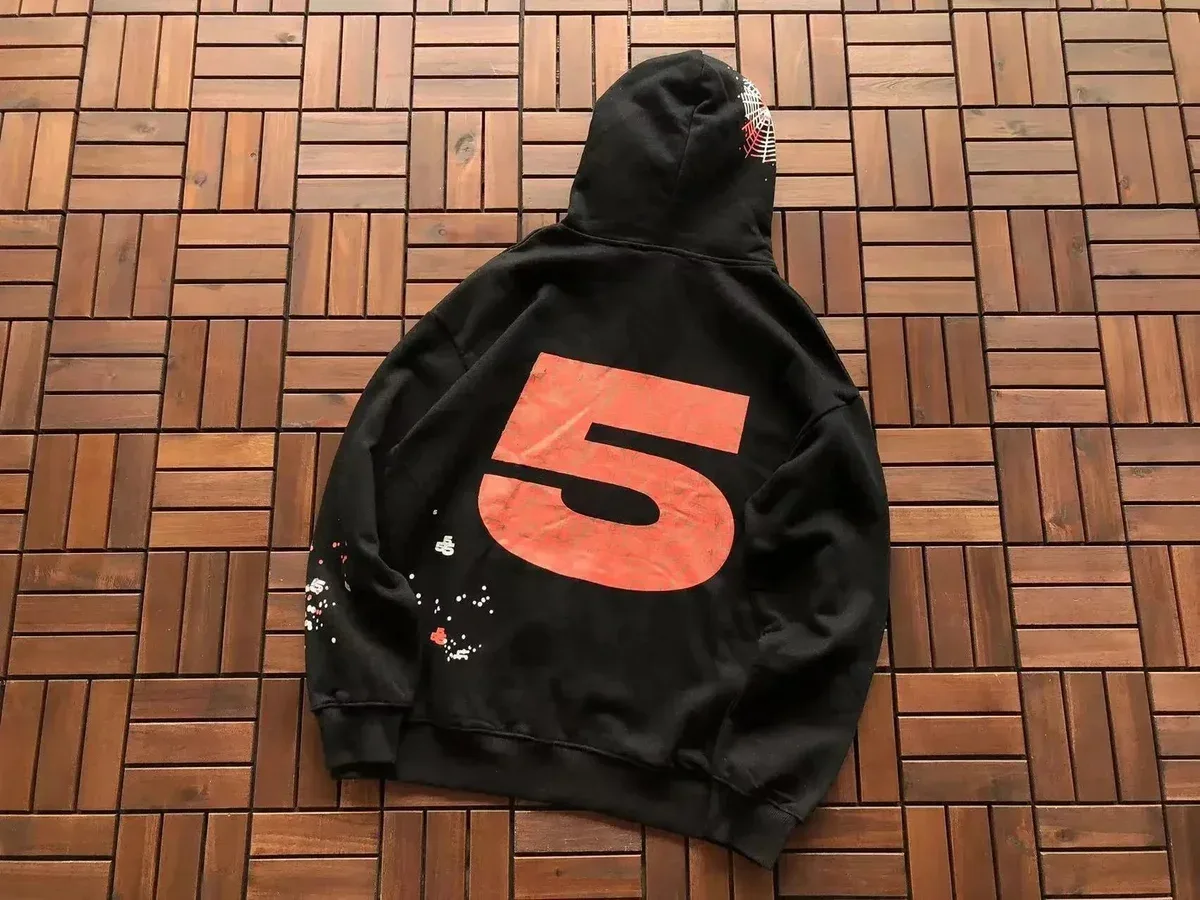 Other Black Oversized Hoodie with Orange '5' Print Black - 1