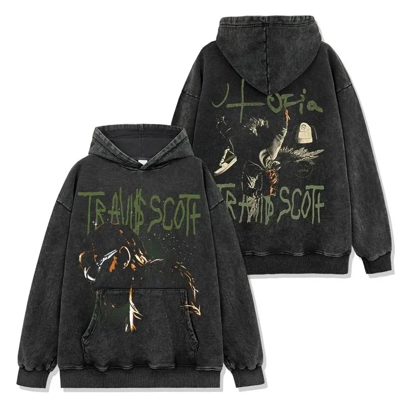Travis Scott Travis Scott Hoodie Black Distressed Graphic Sweatshirt Black - 1