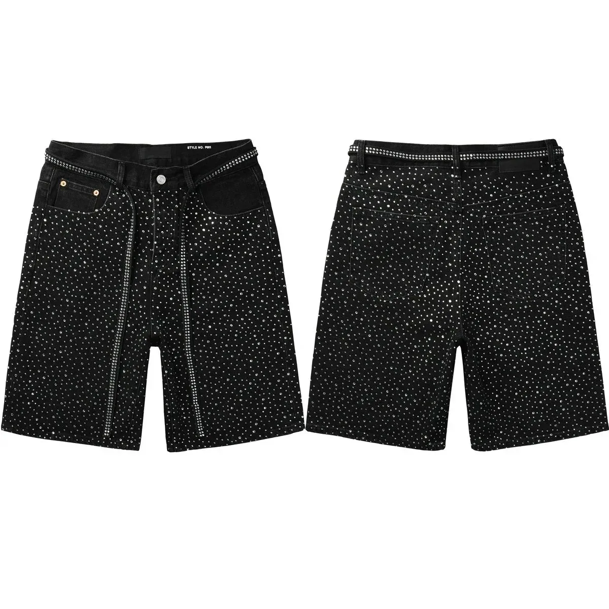 Other Black Rhinestone Embellished Denim Shorts Black - 1