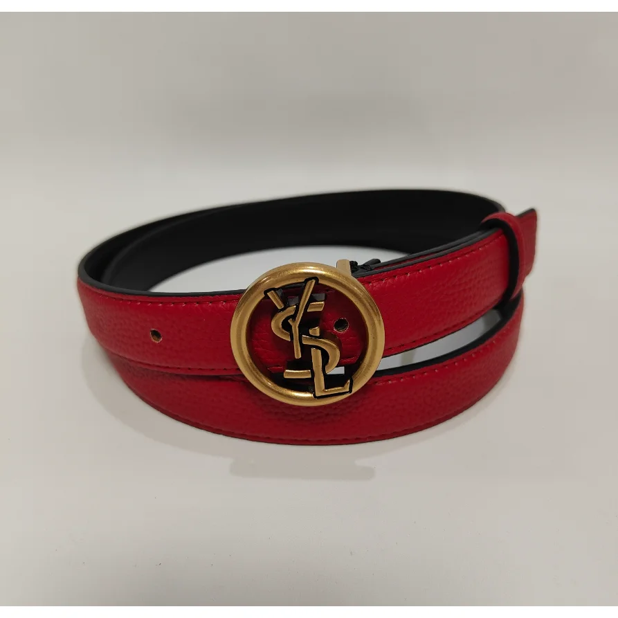 Saint Laurent YSL Red Grain Leather Belt with Gold Logo Buckle Red - 1