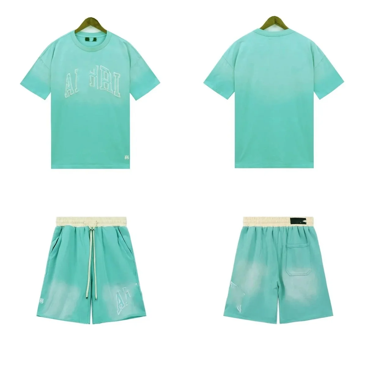 Other Unisex AI HRI Gradient T-Shirt & Shorts Set Blue - 1
