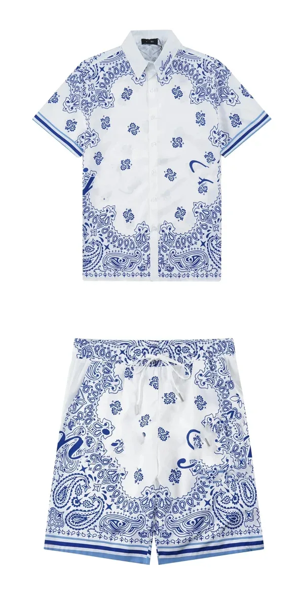 Ami Paris Amin Blue & White Paisley Co-ord Set White - 1