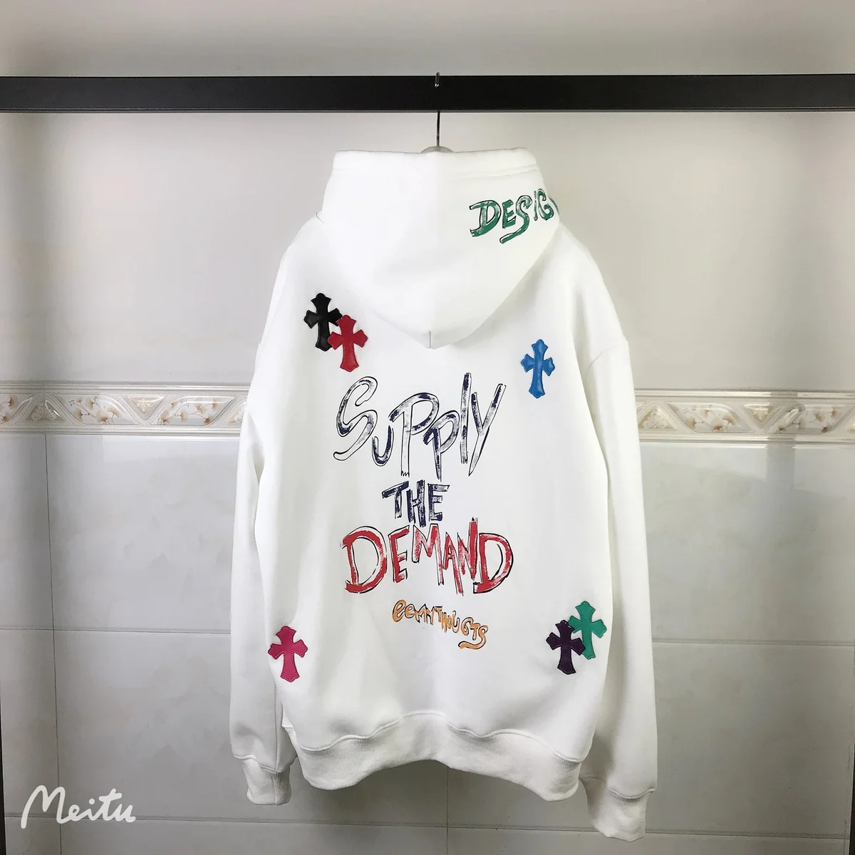 Other White Supply the Demand Hoodie with Cross Patches White - 1