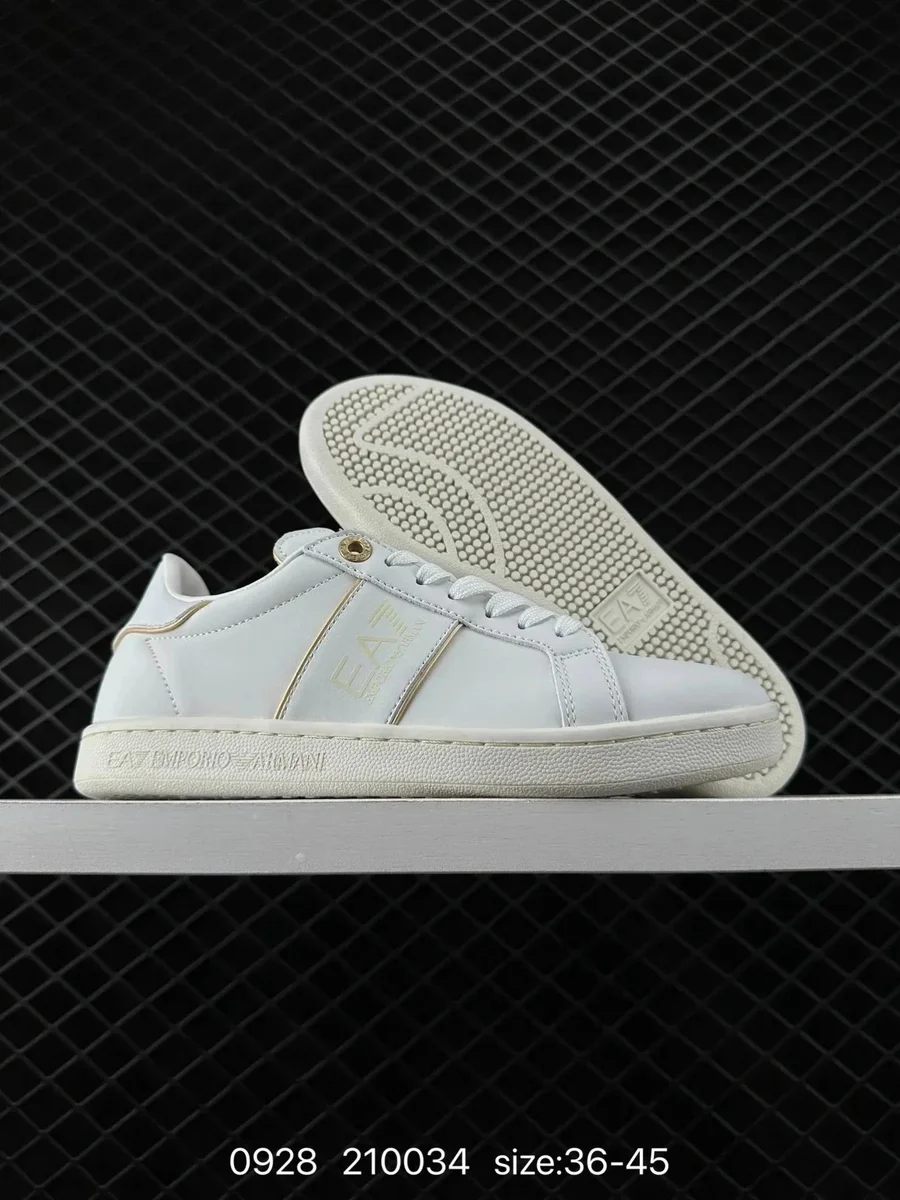 Armani Emporio Armani White & Gold Leather Sneakers White - 1