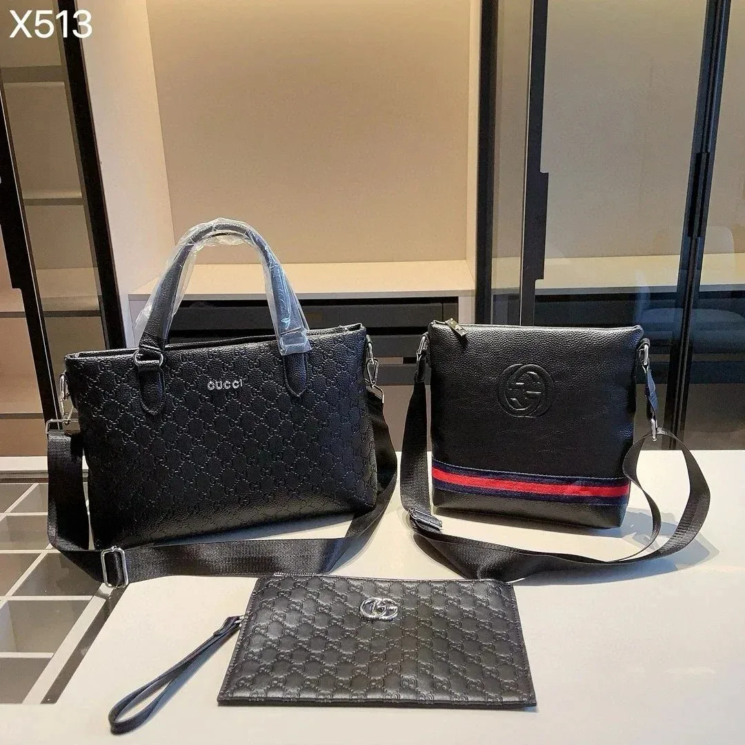 Gucci Gucci GG Marmont Black Leather Tote & Pouch Set Black - 1