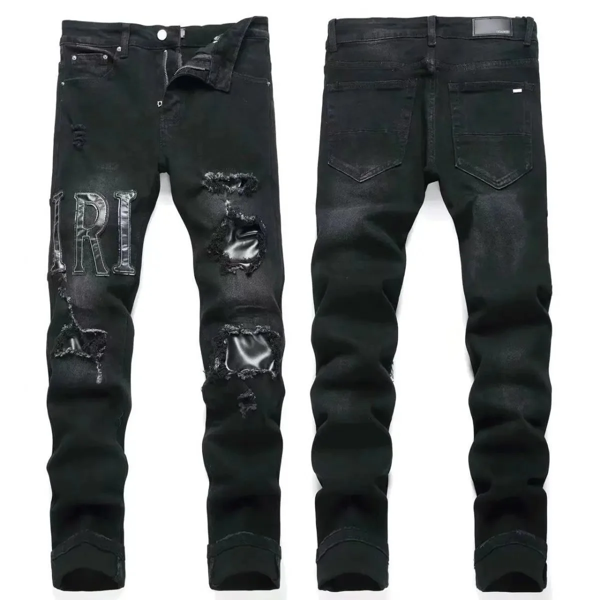 Other Black Distressed Jeans with Lettering and Rips Black - 1