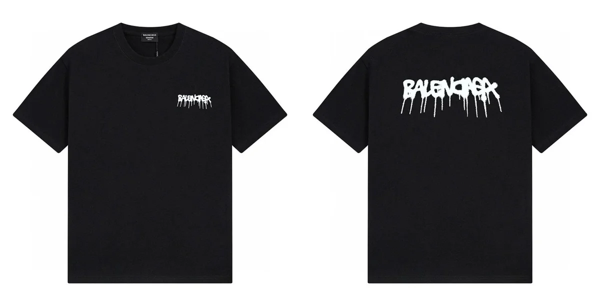 Balenciaga Balenciaga Black Dripped Logo T-Shirt Black - 1