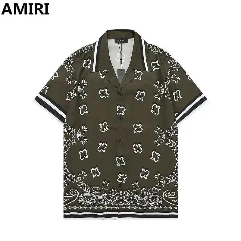 Amiri Amiri Bandana Print Short-Sleeve Shirt Olive Multicolor - 1