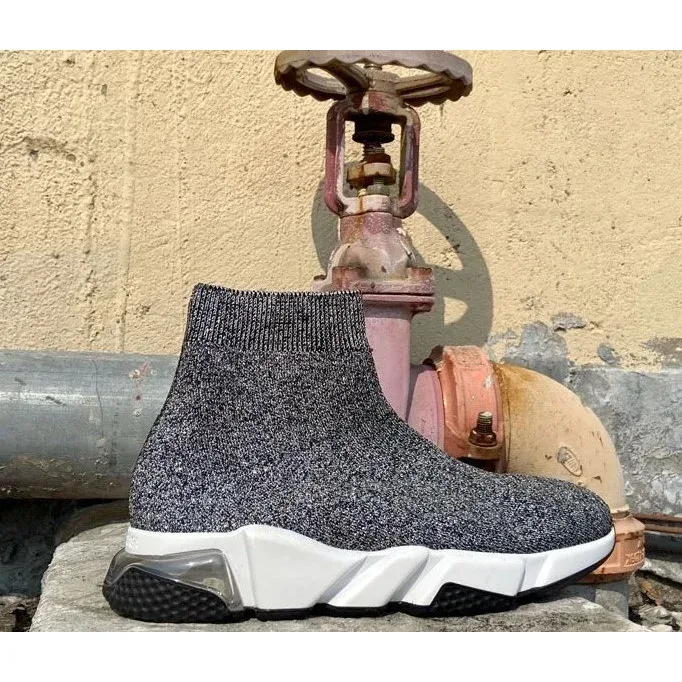 Balenciaga Unisex Grey Knit Sock Sneaker with White Sole Grey - 1