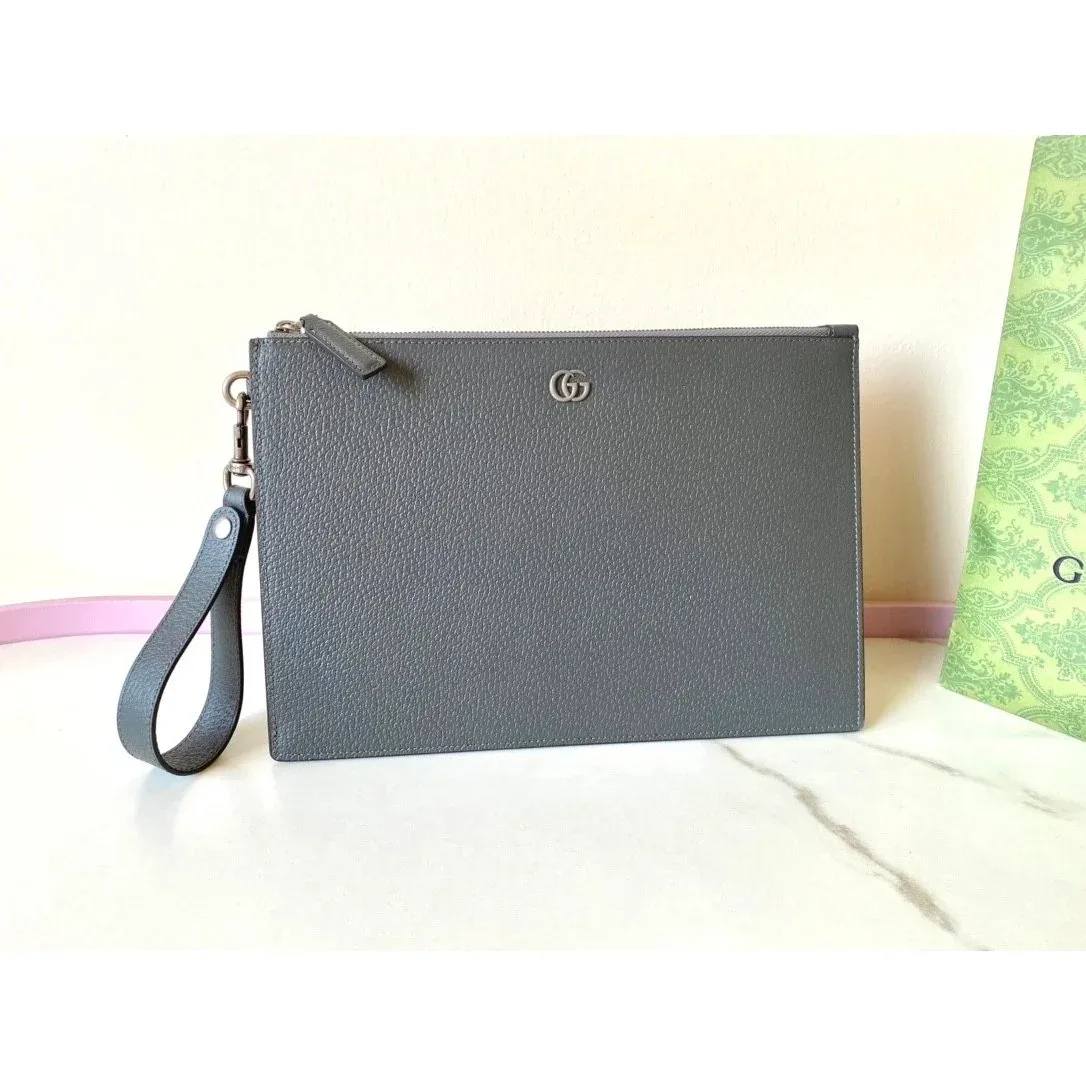 Gucci Gucci GG Marmont Leather Clutch Bag Grey - 1