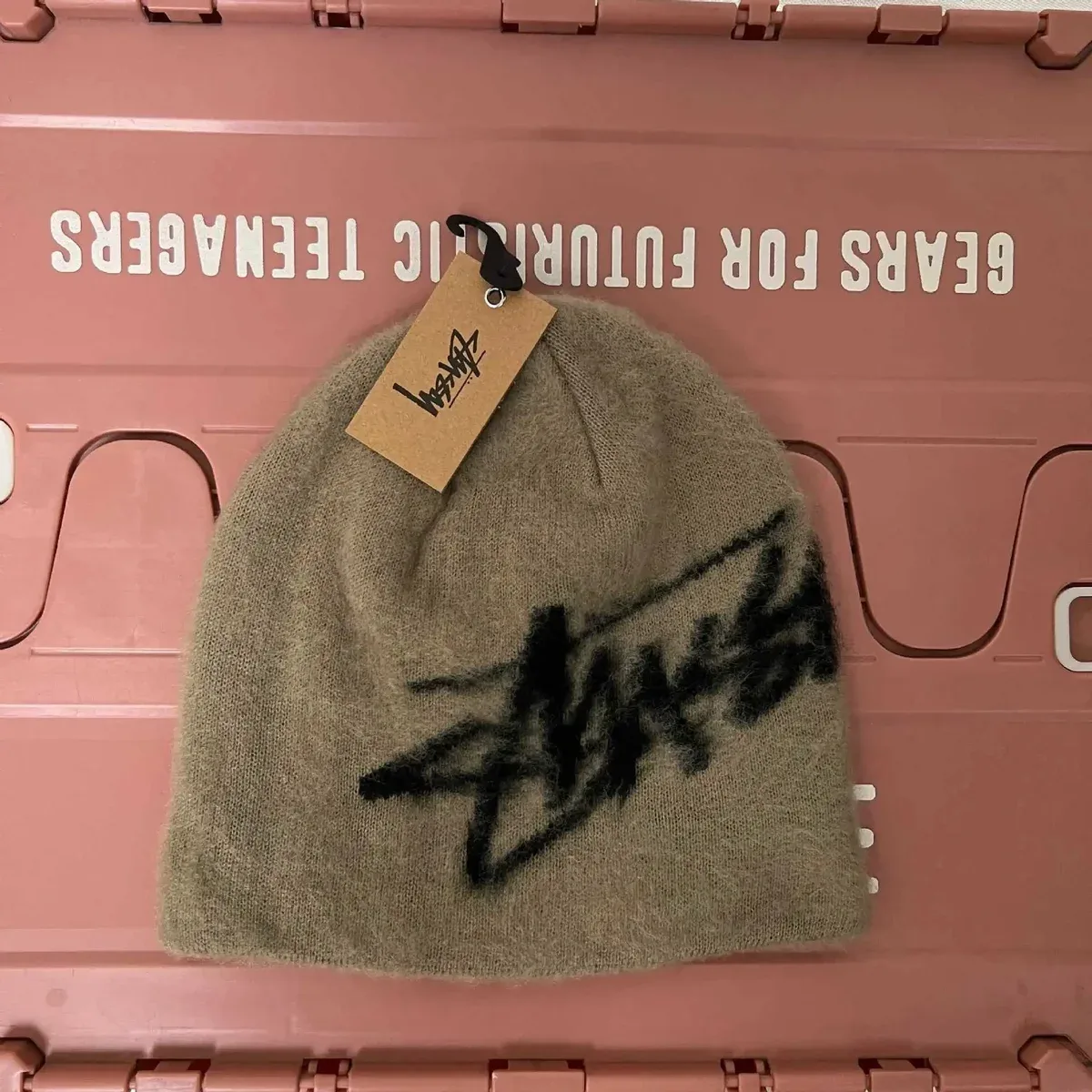 Stussy Stussy Beanie Olive with Black Logo Headwear Black - 1