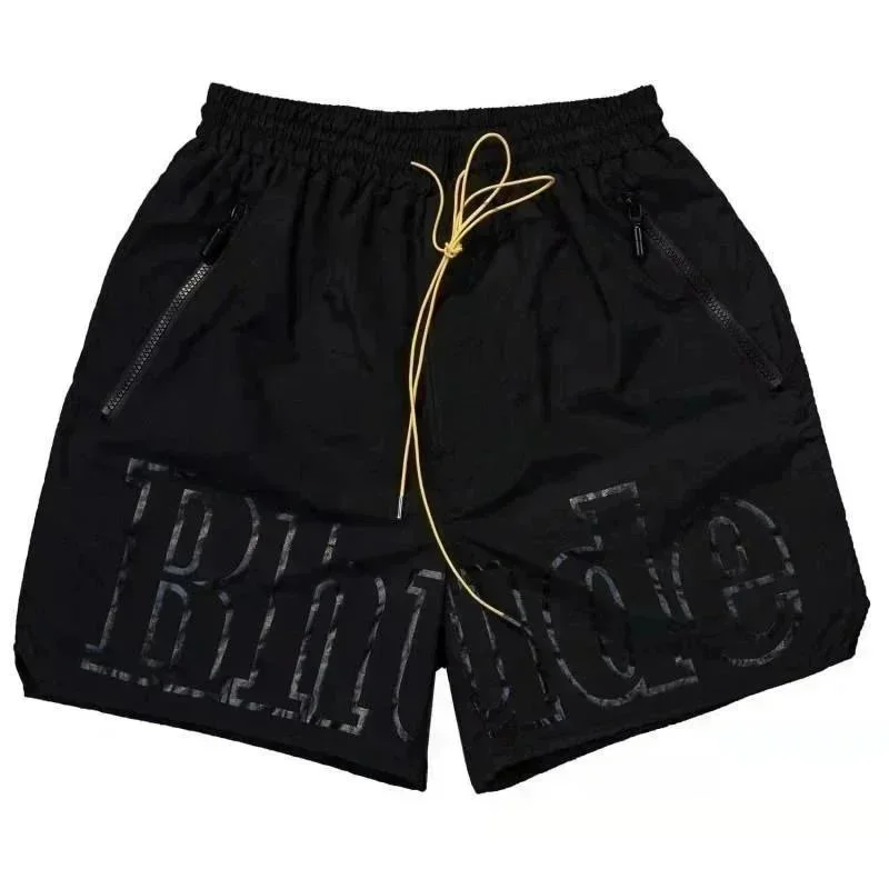 Rhude Rhude Rhecess Black Shorts with Yellow Drawstring Black - 1
