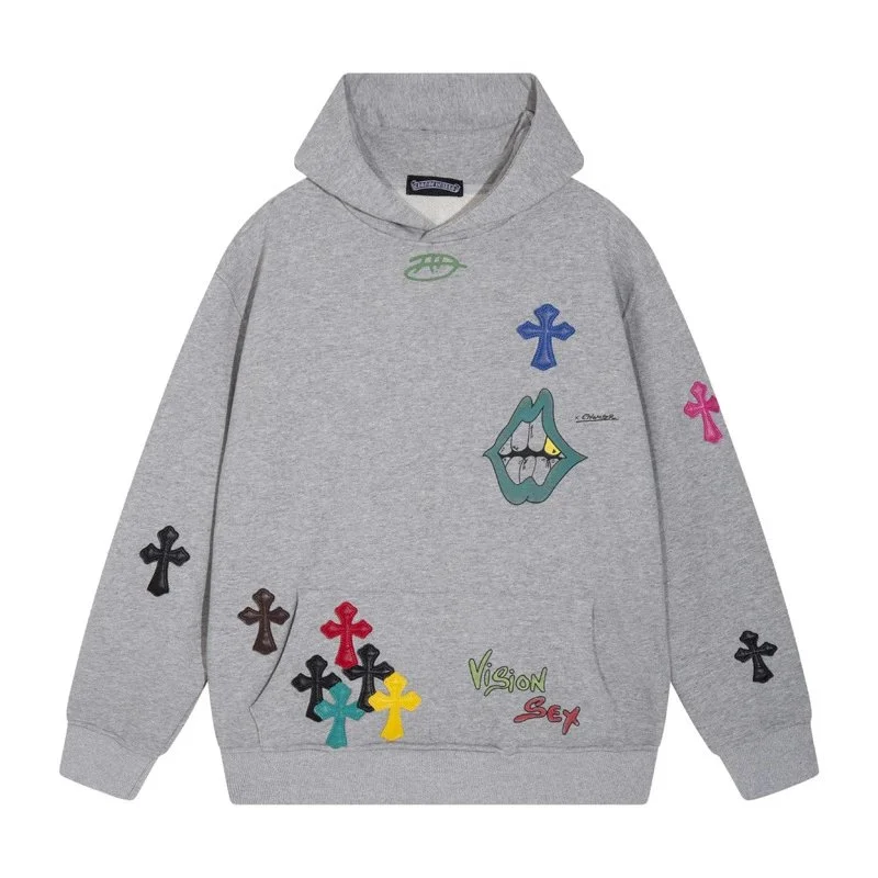 Chrome Hearts Chrome Hearts Grey Cross Embroidered Hoodie Grey - 1