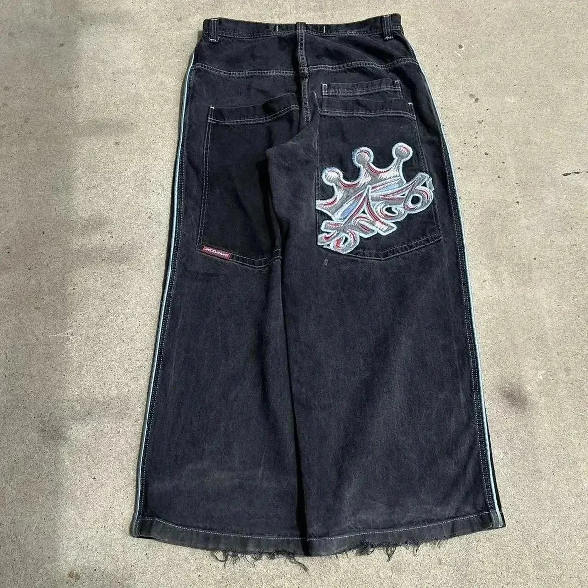 Other Unisex Black Denim Jeans with Crown Patch Black - 1