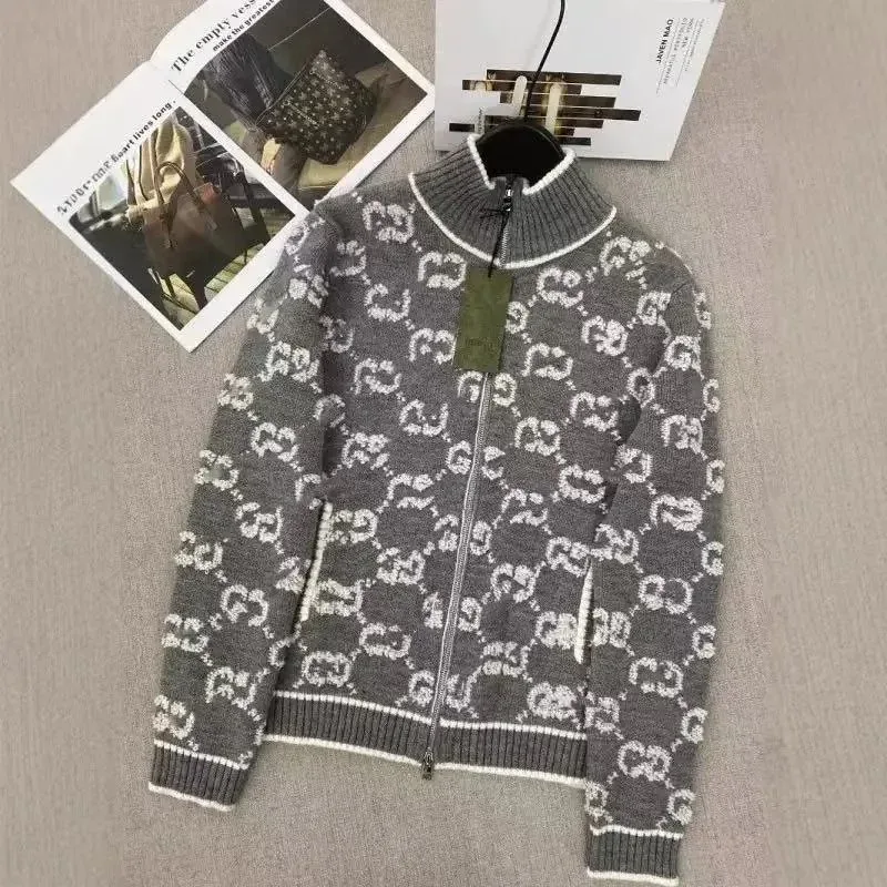 Gucci Gucci GG Marmont Grey & White Zip-Up Sweater Grey - 1