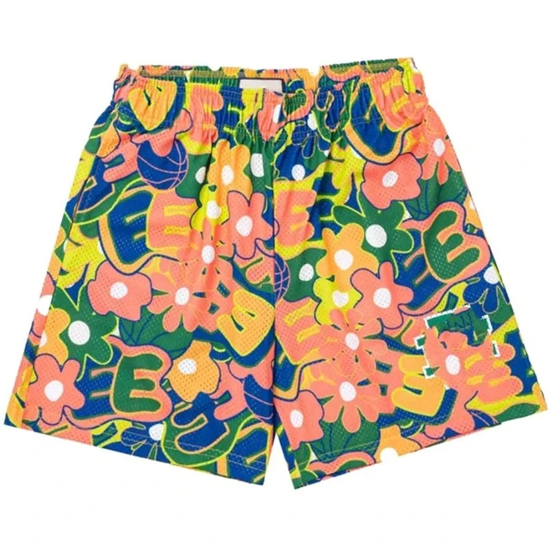 Essentials Unisex Colorful Floral & Letter Print Mesh Shorts Multicolor - 1