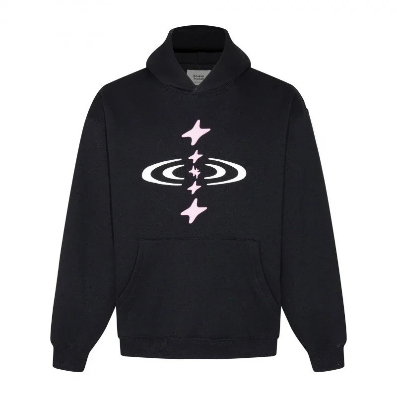 Other Black Hoodie with Pink & White Star Print Black - 1