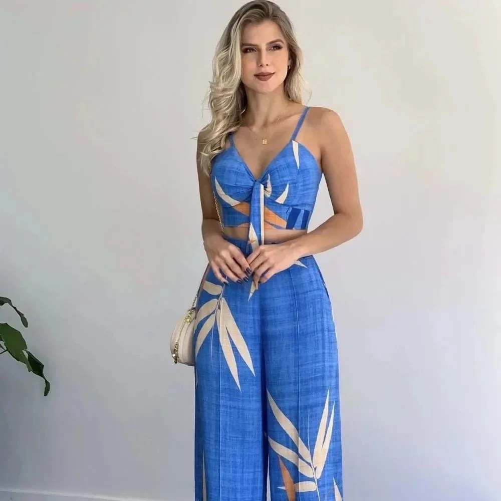 Other Blue Palm Leaf Print Co-ord Set Blue - 1