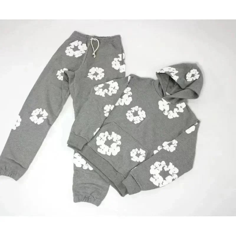 Essentials Co-ord Set with White Floral Print on Grey Grey - 1