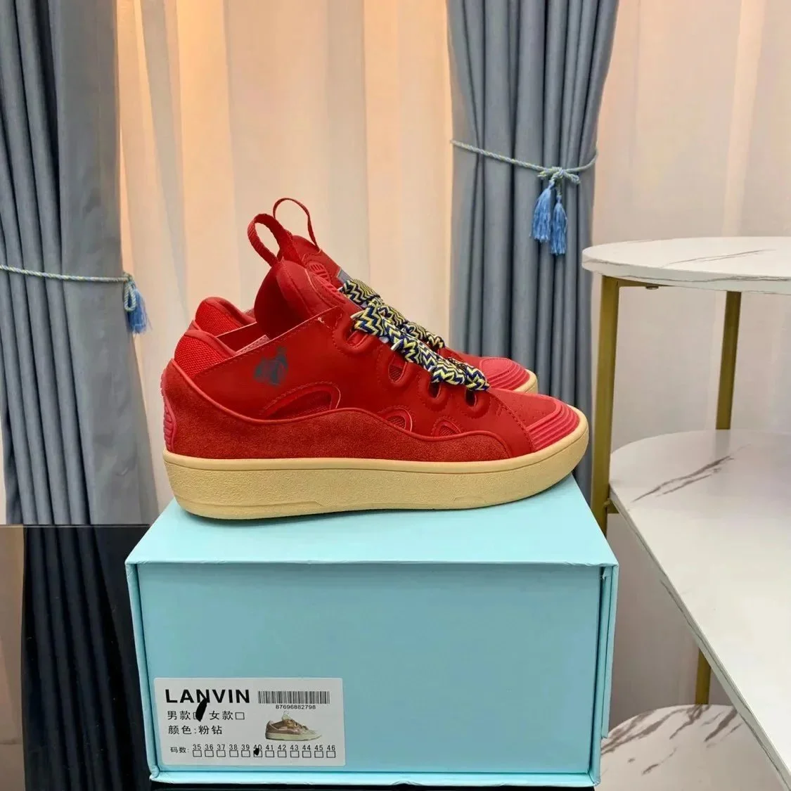 Lanvin Lanvin Red Suede Sneakers with Zigzag Laces Red - 1