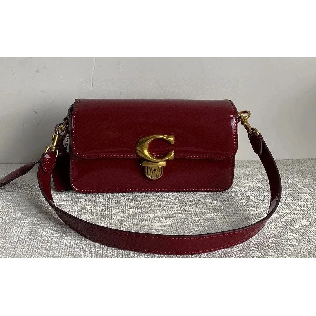 Coach Coach Tabby C Logo Burgundy Leather Shoulder Bag Red - 1