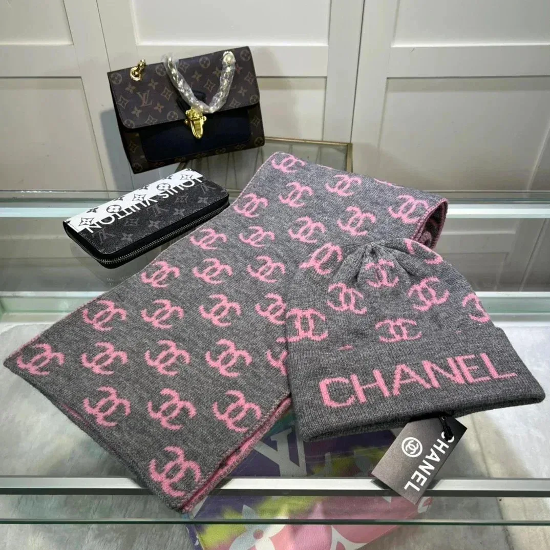 Chanel Pink CC Logo Beanie & Scarf Set