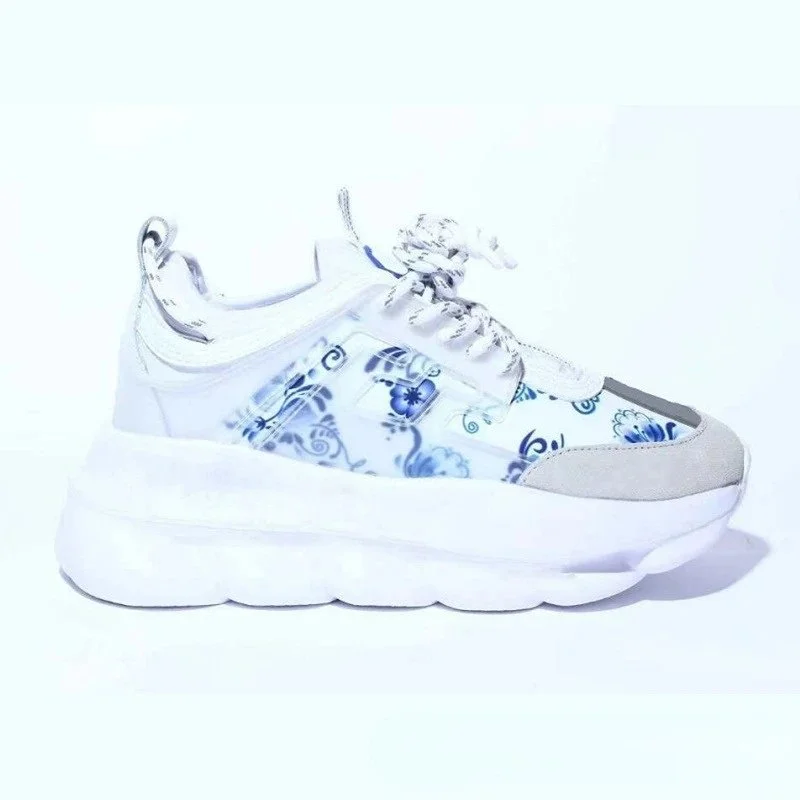 Other Unisex Blue & White Floral Sneakers Blue - 1