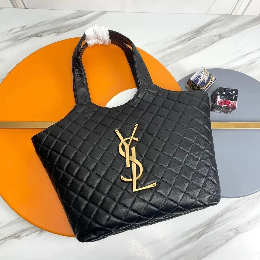 Saint Laurent Yves Saint Laurent Monogram Black Quilted Leather Tote Bag Black - 1