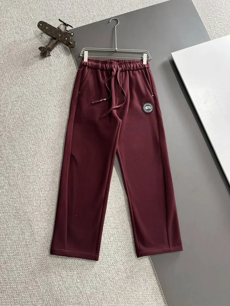 Louis Vuitton Unisex Wine-colored Sweatpants with Embroidered Patch Red - 1