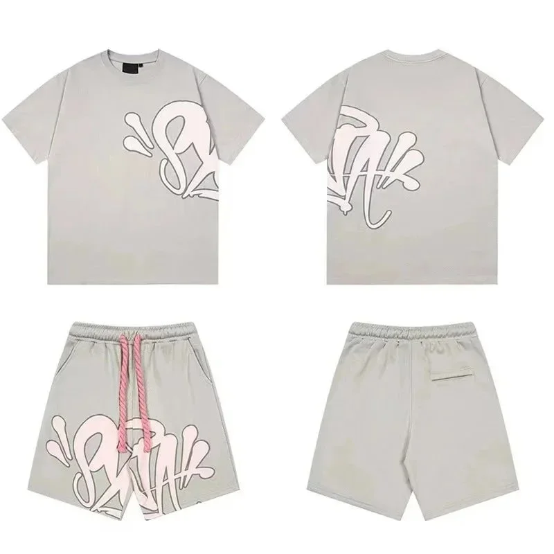 Other Unisex Graffiti Print Set - Grey/Pink Shorts & T-Shirt Grey - 1