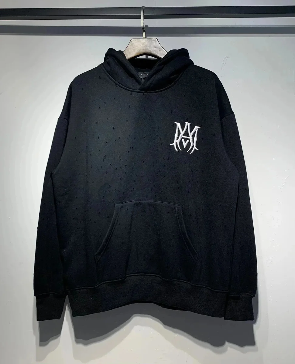 Alyx Alyx Black Distressed Hoodie with Embroidered Logo Black - 1