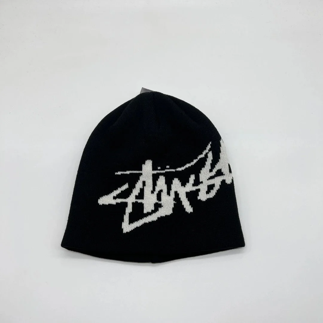 Stussy Stussy Beanie Black with White Logo Headwear Black - 1