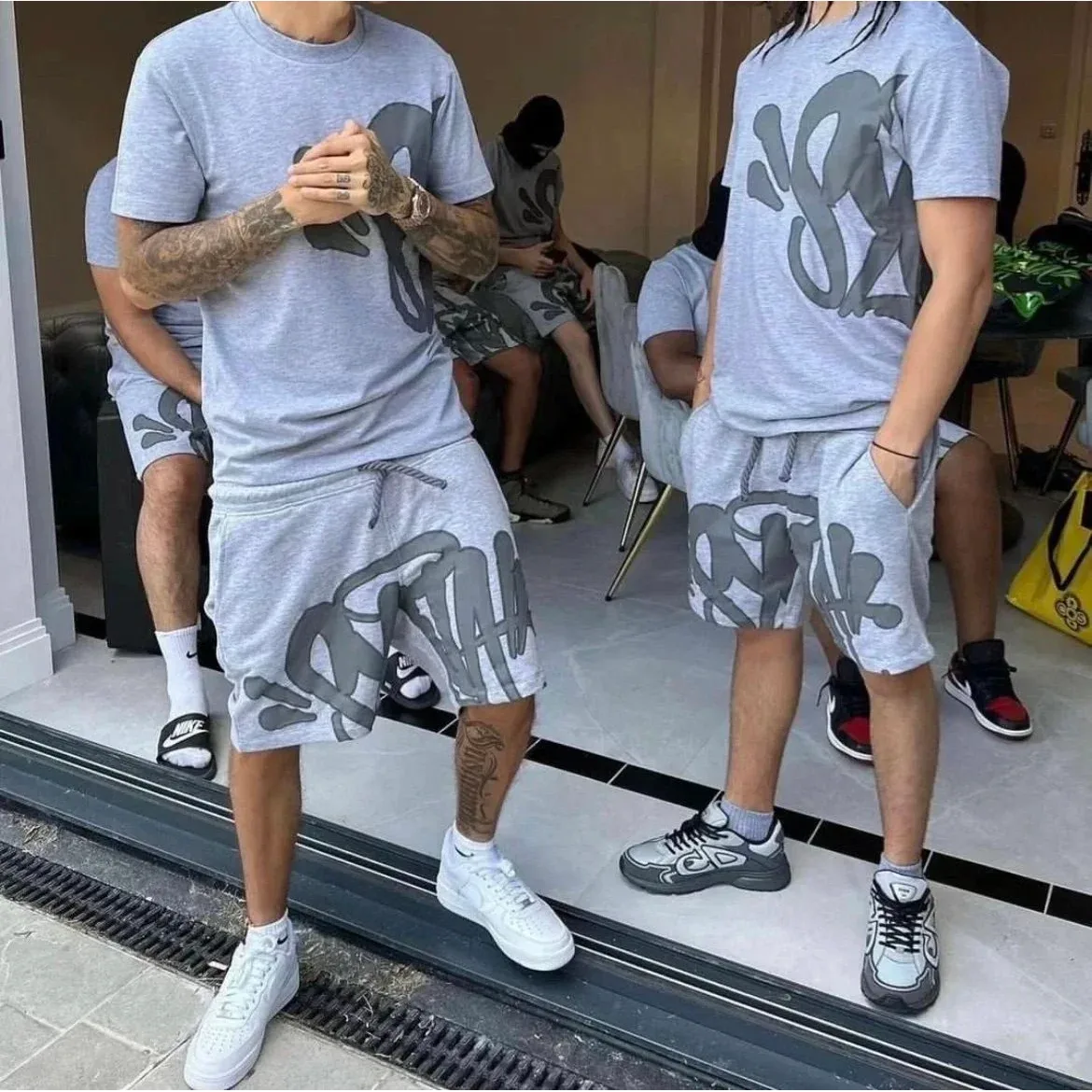 Co-ord Set with Graffiti Print Shorts and T-Shirt