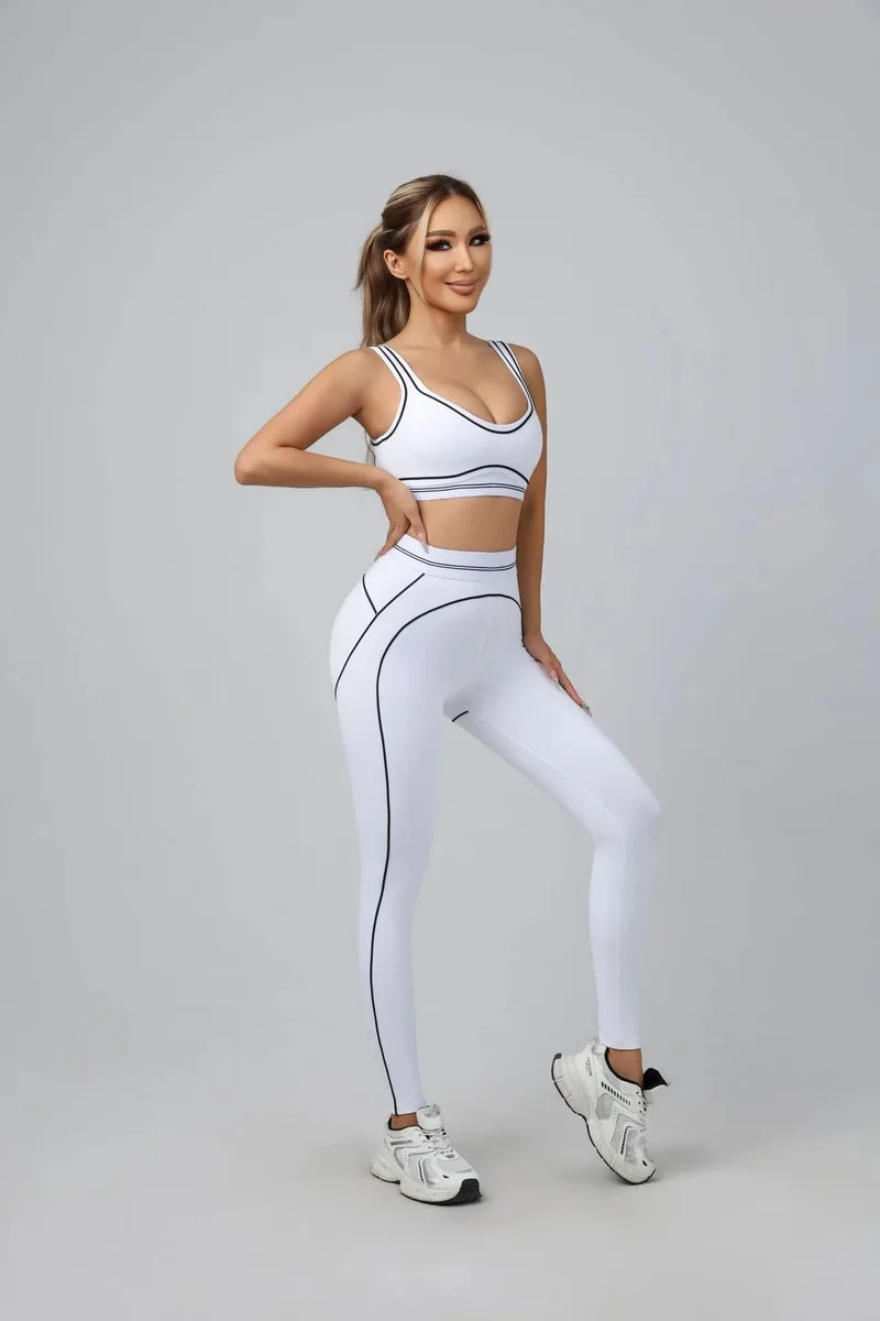 Other White & Black Athletic Set with Leggings and Sports Bra White - 1
