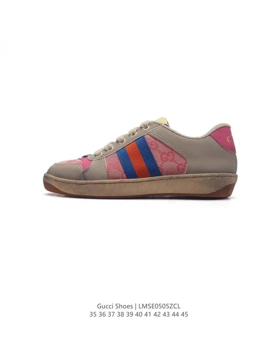 Gucci Gucci Ace Canvas & Leather Sneakers Beige/Pink/Blue Beige - 1