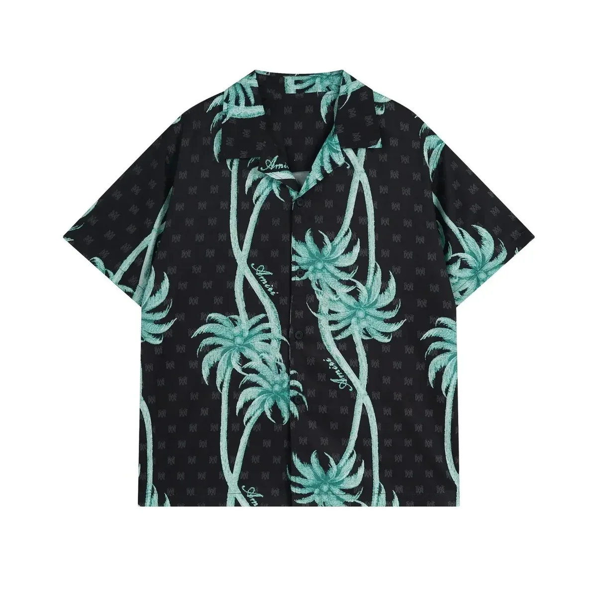 Amiri Amiri Palm Tree Print Short Sleeve Shirt Black/Teal Black - 1