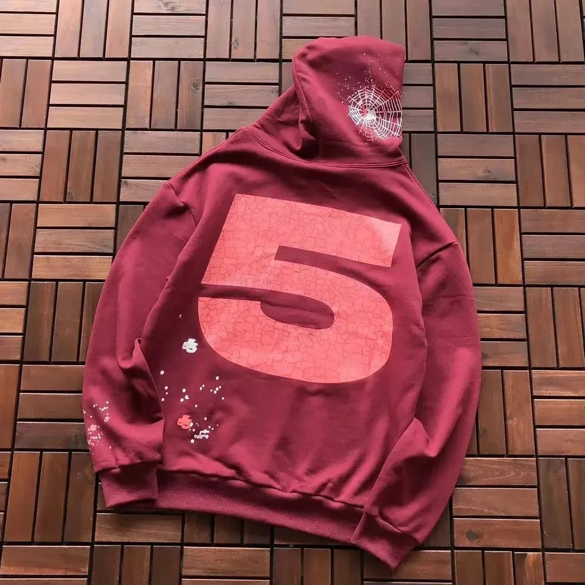 Other Unisex Red Hoodie with Large Number Print and Spiderweb Detail Red - 1