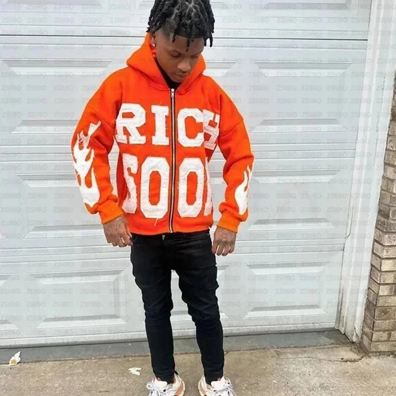 Other Unisex Orange 'Rich Soo' Zip-Up Hoodie Orange - 1