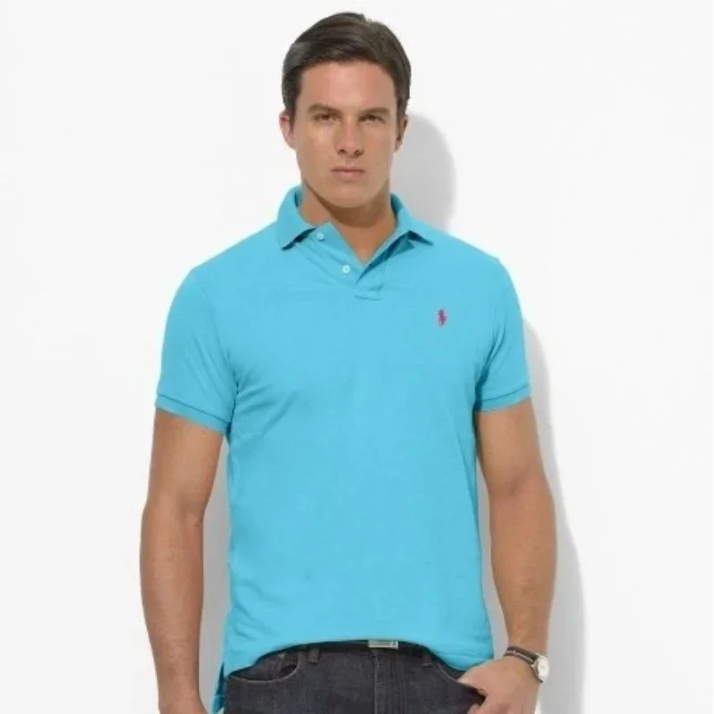 Polo Ralph Lauren Ralph Lauren Polo Shirt Solid Blue Men's Top Blue - 1