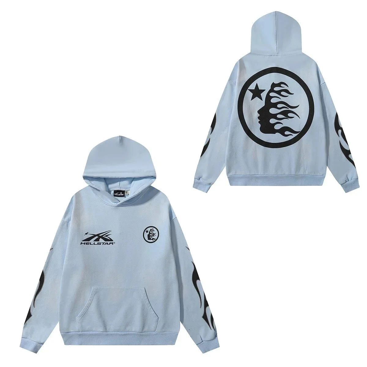 Hellstar Hellstar Light Blue Flame Hoodie Sweatshirt Blue - 1