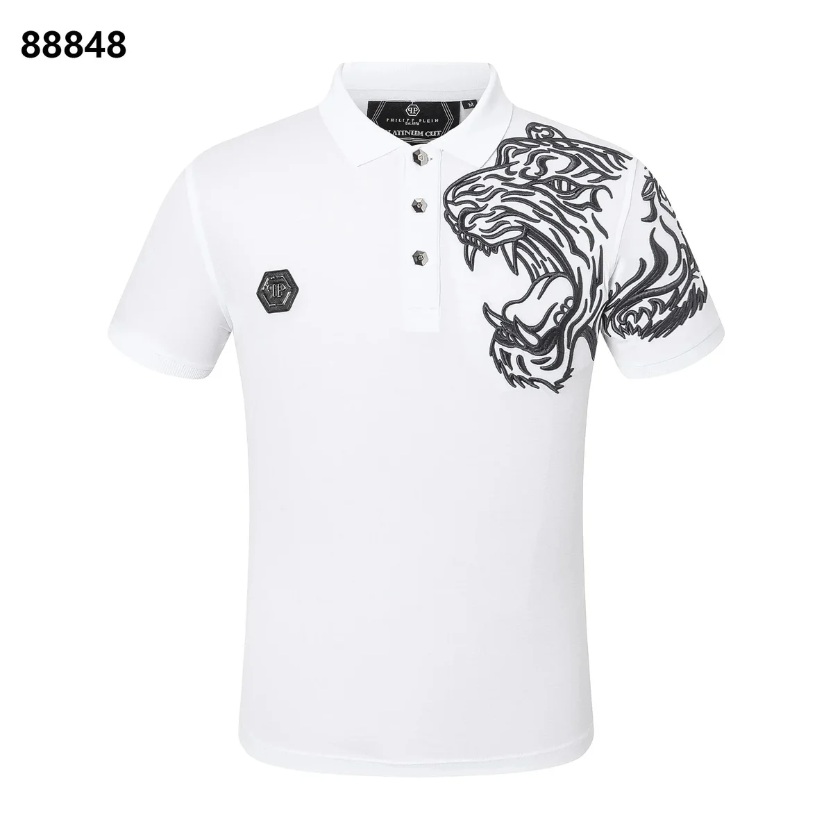 Philipp Plein Philipp Plein White Tiger Embroidery Polo Shirt White - 1