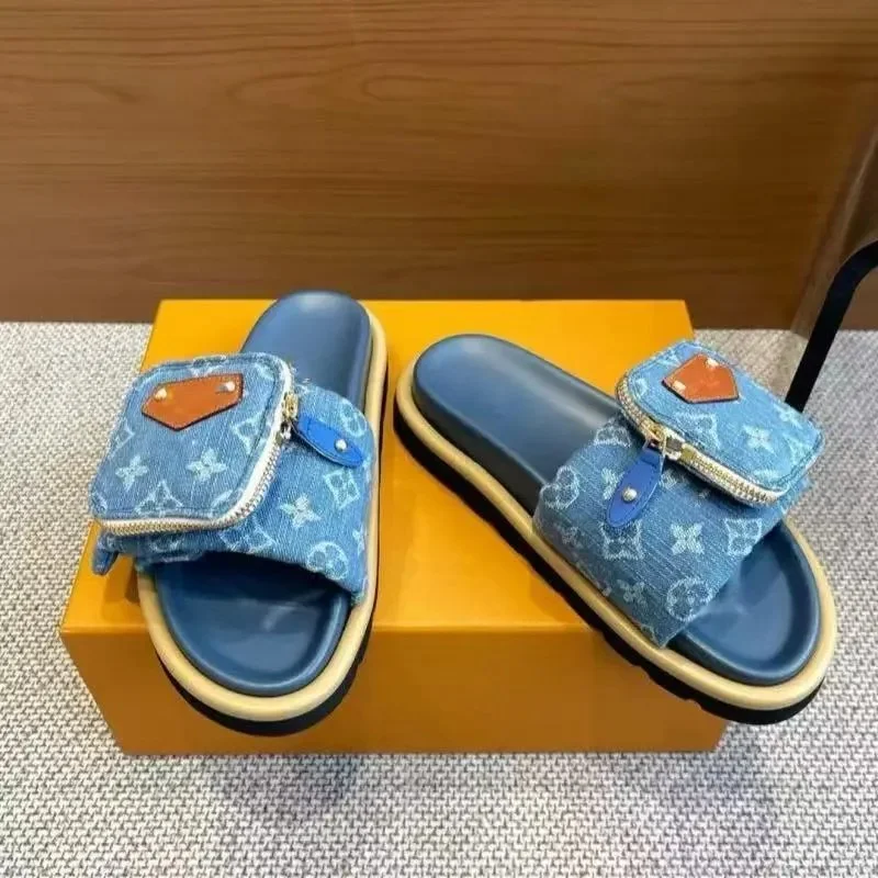 Louis Vuitton Louis Vuitton Monogram Denim Slides Blue Blue