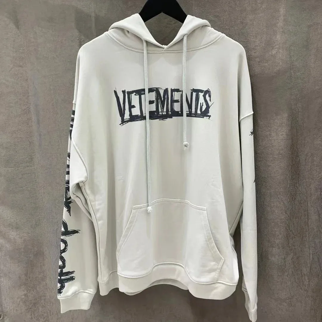 Vetements Vetements White Brushed Logo Hoodie White - 1