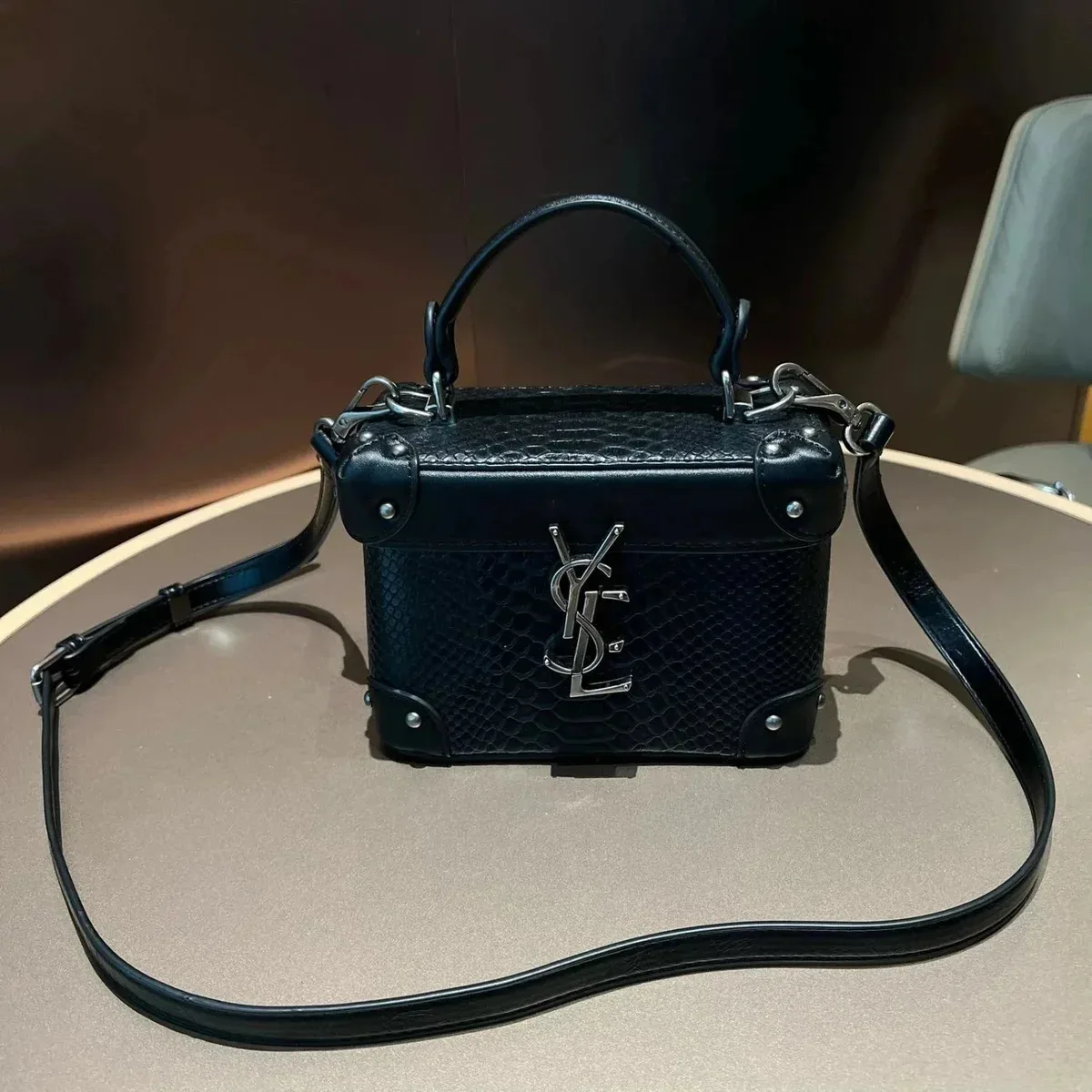 Saint Laurent Saint Laurent Monogram Snake Leather Crossbody Bag Black - 1